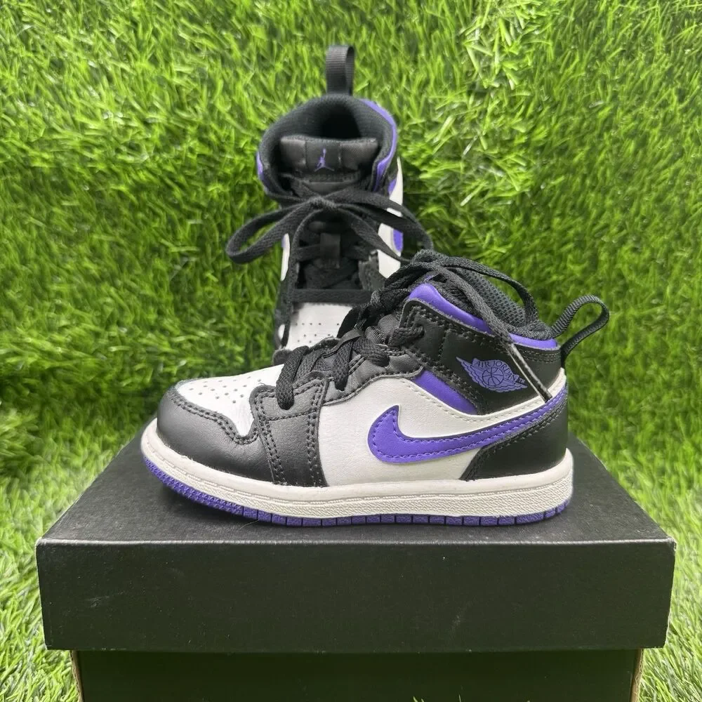 Nike Air Jordan Retro 1 Mid Dark Iris Black/Purple Toddler 8c Sneaker Shoes